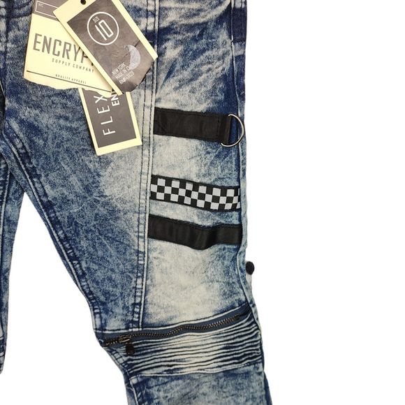 NWT Encrypted NYC Flex Denim Bleached Zip Jeans Zippered Knees Women Size: 10 - Picture 7 of 15